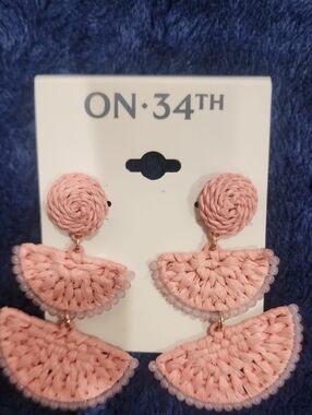 ON·34TH Pink Woven Beaded Drop Earrings